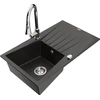 Granitinė virtuvinė plautuvė Mexen Cesar su maišytuvu ir sifonu, Metallic juodas/auksinis+Chrome