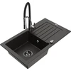 Granitinė virtuvinė plautuvė Mexen Pablo su maišytuvu ir sifonu, Metallic juodas/auksinis+Juodas/Chrome