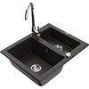 Granitinė virtuvinė plautuvė Mexen Carlos su maišytuvu ir sifonu, Metallic juodas/auksinis+Chrome