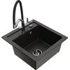 Granitinė virtuvinė plautuvė Mexen Vito su maišytuvu ir sifonu, Metallic juodas/auksinis+Juodas/Chrome
