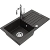 Granitinė virtuvinė plautuvė Mexen Pablo su maišytuvu ir sifonu, Metallic juodas/auksinis+Chrome