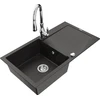 Granitinė virtuvinė plautuvė Mexen Leo su maišytuvu ir sifonu, Metallic juodas/auksinis+Chrome