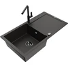 Granitinė virtuvinė plautuvė Mexen Leo su maišytuvu ir sifonu, Metallic juodas/auksinis+Juodas
