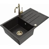 Granitinė virtuvinė plautuvė Mexen Bruno su maišytuvu ir sifonu, Metallic juodas/auksinis+Chrome
