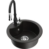 Granitinė virtuvinė plautuvė Mexen Diego su maišytuvu ir sifonu, Metallic juodas/auksinis+Juodas