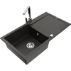 Granitinė virtuvinė plautuvė Mexen Leo su maišytuvu ir sifonu, Metallic juodas/auksinis+Chrome