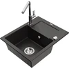 Granitinė virtuvinė plautuvė Mexen Enzo su maišytuvu ir sifonu, Metallic juodas/auksinis+Chrome
