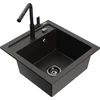 Granitinė virtuvinė plautuvė Mexen Vito su maišytuvu ir sifonu, Metallic juodas/auksinis+Juodas