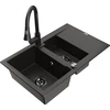 Granitinė virtuvinė plautuvė Mexen Gaspar su maišytuvu ir sifonu, Metallic juodas/auksinis+Juodas