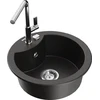 Granitinė virtuvinė plautuvė Mexen Diego su maišytuvu ir sifonu, Metallic juodas/auksinis+Chrome