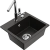 Granitinė virtuvinė plautuvė Mexen Milo su maišytuvu ir sifonu, Metallic juodas/auksinis+Chrome