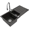 Granitinė virtuvinė plautuvė Mexen Andres su maišytuvu ir sifonu, Metallic juodas/auksinis+Chrome