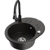 Granitinė virtuvinė plautuvė Mexen Kevin su maišytuvu ir sifonu, Metallic juodas/auksinis+Juodas
