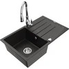 Granitinė virtuvinė plautuvė Mexen Bruno su maišytuvu ir sifonu, Metallic juodas/auksinis+Chrome