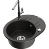 Granitinė virtuvinė plautuvė Mexen Kevin su maišytuvu ir sifonu, Metallic juodas/auksinis+Chrome