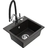 Granitinė virtuvinė plautuvė Mexen Milo su maišytuvu ir sifonu, Metallic juodas/auksinis+Juodas/Chrome