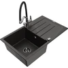 Granitinė virtuvinė plautuvė Mexen Bruno su maišytuvu ir sifonu, Metallic juodas/auksinis+Juodas/Chrome