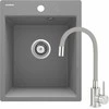 Granitinė virtuvinė plautuvė Deante Corio su maišytuvu, ZRCPS103, Metallic pilkas+Pilkas/steel
