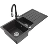 Granitinė virtuvinė plautuvė Mexen Andres su maišytuvu ir sifonu, Juodas granite+Juodas