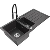 Granitinė virtuvinė plautuvė Mexen Andres su maišytuvu ir sifonu, Juodas granite+Juodas/Chrome