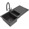 Granitinė virtuvinė plautuvė Mexen Andres su maišytuvu ir sifonu, Juodas granite+Juodas/Chrome
