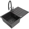 Granitinė virtuvinė plautuvė Mexen Bruno su maišytuvu ir sifonu, Juodas granite+Juodas/Chrome