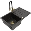 Granitinė virtuvinė plautuvė Mexen Bruno su maišytuvu ir sifonu, Metallic juodas/auksinis+Juodas/Gold
