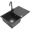 Granitinė virtuvinė plautuvė Mexen Bruno su maišytuvu ir sifonu, Juodas granite+Juodas