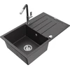Granitinė virtuvinė plautuvė Mexen Bruno su maišytuvu ir sifonu, Juodas granite+Juodas granite/Chrome