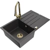 Granitinė virtuvinė plautuvė Mexen Bruno su maišytuvu ir sifonu, Juodas granite+Gold