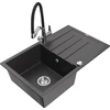 Granitinė virtuvinė plautuvė Mexen Bruno su maišytuvu ir sifonu, Juodas granite+Juodas/Chrome