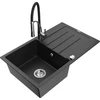 Granitinė virtuvinė plautuvė Mexen Bruno su maišytuvu ir sifonu, Metallic juodas/sidabrinis+Juodas/Chrome