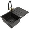 Granitinė virtuvinė plautuvė Mexen Bruno su maišytuvu ir sifonu, Metallic juodas/auksinis+Juodas/Gold