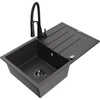 Granitinė virtuvinė plautuvė Mexen Bruno su maišytuvu ir sifonu, Juodas granite+Juodas