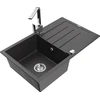 Granitinė virtuvinė plautuvė Mexen Bruno su maišytuvu ir sifonu, Juodas granite+Chrome