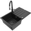 Granitinė virtuvinė plautuvė Mexen Bruno su maišytuvu ir sifonu, Metallic juodas/sidabrinis+Juodas