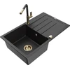 Granitinė virtuvinė plautuvė Mexen Bruno su maišytuvu ir sifonu, Metallic juodas/sidabrinis+Juodas/Gold