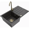 Granitinė virtuvinė plautuvė Mexen Bruno su maišytuvu ir sifonu, Juodas granite+Gold