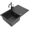 Granitinė virtuvinė plautuvė Mexen Bruno su maišytuvu ir sifonu, Juodas granite+Juodas