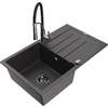 Granitinė virtuvinė plautuvė Mexen Bruno su maišytuvu ir sifonu, Juodas granite+Juodas/Chrome