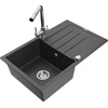 Granitinė virtuvinė plautuvė Mexen Bruno su maišytuvu ir sifonu, Juodas granite+Chrome
