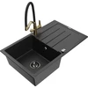 Granitinė virtuvinė plautuvė Mexen Bruno su maišytuvu ir sifonu, Metallic juodas/sidabrinis+Juodas/Gold