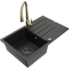 Granitinė virtuvinė plautuvė Mexen Bruno su maišytuvu ir sifonu, Metallic juodas/auksinis+Gold