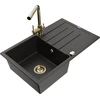Granitinė virtuvinė plautuvė Mexen Bruno su maišytuvu ir sifonu, Metallic juodas/auksinis+Gold