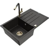 Granitinė virtuvinė plautuvė Mexen Bruno su maišytuvu ir sifonu, Metallic juodas/auksinis+Juodas/Gold