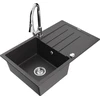 Granitinė virtuvinė plautuvė Mexen Bruno su maišytuvu ir sifonu, Juodas granite+Chrome