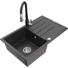 Granitinė virtuvinė plautuvė Mexen Bruno su maišytuvu ir sifonu, Juodas granite+Juodas