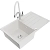 Granitinė virtuvinė plautuvė Mexen Bruno su maišytuvu ir sifonu, Baltas+Baltas/Chrome