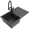 Granitinė virtuvinė plautuvė Mexen Bruno su maišytuvu ir sifonu, Juodas granite+Juodas