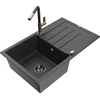 Granitinė virtuvinė plautuvė Mexen Bruno su maišytuvu ir sifonu, Juodas granite+Juodas granite/Gold